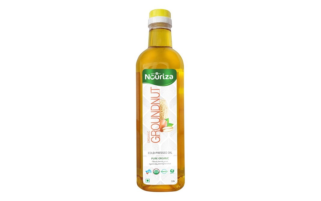 Nouriza Organic Groundnut Cold Pressed Oil   Glass Bottle  1 litre